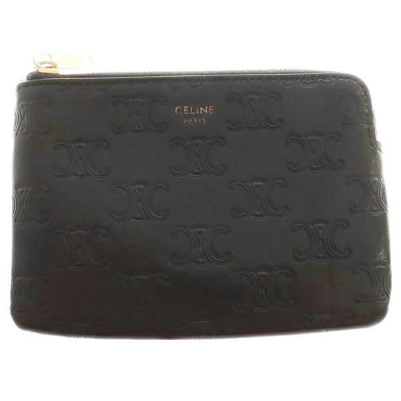 Celine Leather Pouch Black Wallet Macadam Triomphe - Picture 1 of 6